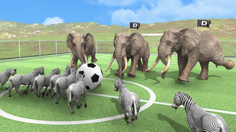 Team elephants vs. zebras in this soccer game! Screenshot taken from store page.
